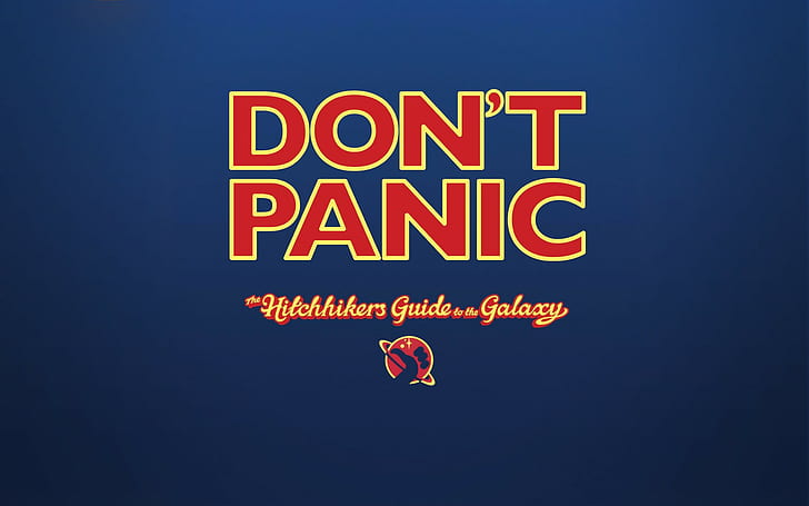 ミニマリズムユーモアThe Hitchhikers Guide to the Galaxy Dont Panicタイポグラフィ、 HDデスクトップの壁紙