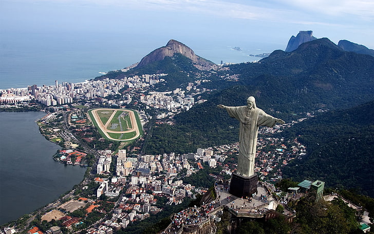 المسيح الفادي ، ريو دي جانيرو ، ريو دي جانيرو ، البرازيل ، المدينة ، المحيط، خلفية HD
