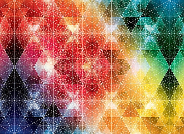 разноцветни боке светлини, геометрия, Анди Гилмор, цветни, триъгълник, текстура, HD тапет
