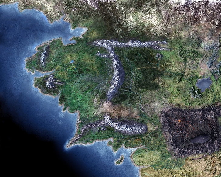 Illustration de la carte du monde, Le Seigneur des Anneaux, J.R.R. Tolkien, Terre du Milieu, Mordor, map, Fond d'écran HD