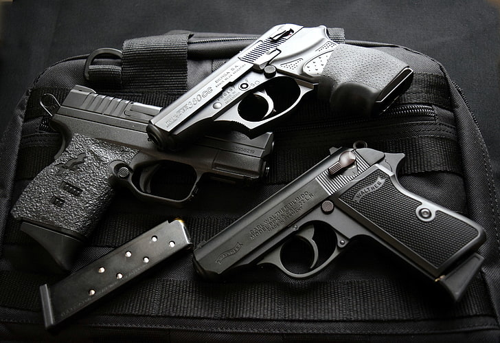 weapons, guns, Springfield 9 mm, Walther PPKS 22, Bersa 380, HD wallpaper