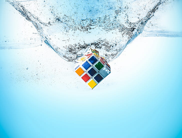 water, macro, Rubik's cube, HD wallpaper