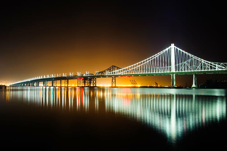 ضوء الجسر الأبيض أثناء الليل ، شيء قديم ، شيء جديد ، جسر أبيض ، ضوء ، جسر خليج ، تعرض طويل ، حامل ثلاثي القوائم ، شرق أوكلاند ، إنشاءات ، أضواء ، وميض ، جزيرة ، نيكون d700 ، fx ، إطار كامل ، سفر ، سياحة ، كنز ، الليل ، الجسر - هيكل من صنع الإنسان ، الهندسة المعمارية ، النهر ، المكان الشهير ، منظر المدينة ، المشهد الحضري ، الانعكاس ، الهيكل المبني ، الغسق ، الماء، خلفية HD