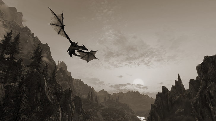 dragon gris, The Elder Scrolls V: Skyrim, jeux vidéo, dragon, Fond d'écran HD