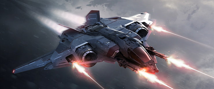 nave de batalla gris, nave espacial, espacio, Star Citizen, Aegis Dynamics, videojuegos, Fondo de pantalla HD HD wallpaper