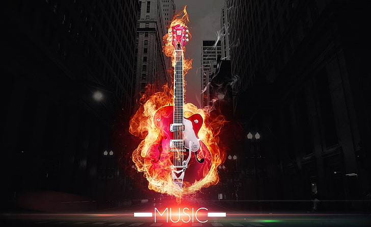 Music is Life, red electric guitar wallpaper, Music, dope, cool, guitar, sound, rock, HD wallpaper