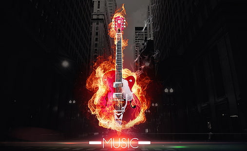 Music is Life, red electric guitar wallpaper, Music, dope, cool, guitar, sound, rock, HD wallpaper HD wallpaper