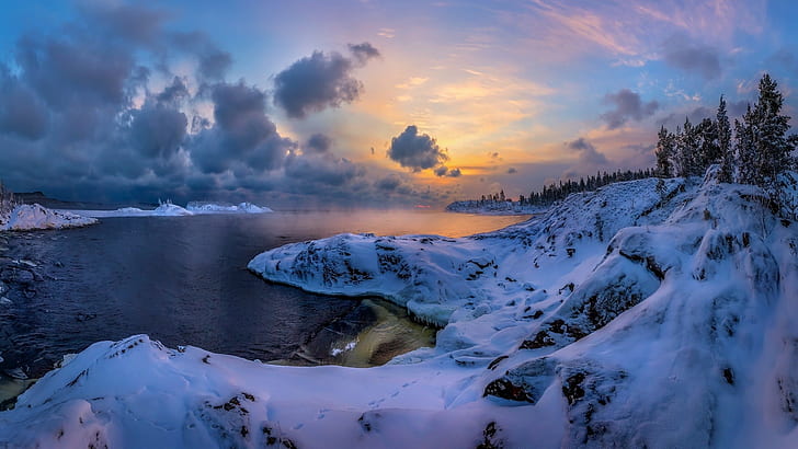 الطبيعة والشتاء والسماء والثلج والمناظر الطبيعية، خلفية HD