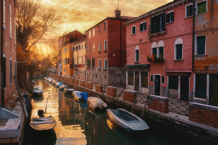 улица, здания, дома, Италия, Венеция, канал, Italia, канал, Лодки, HD обои