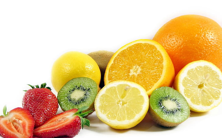 fruit, berries, allsorts, strawberry, oranges, kiwi, lemon, HD wallpaper