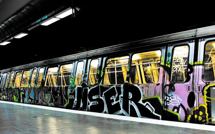 graffitis assortis, graffitis, métro, Fond d'écran HD