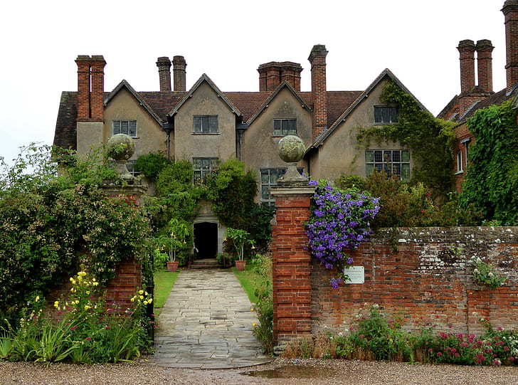 Packwood House, UK, ดอกไม้, บ้าน, สหราชอาณาจักร, ลู่, สนามหญ้า, คฤหาสน์, พุ่มไม้, Packwood House, รั้ว, วอลล์เปเปอร์ HD