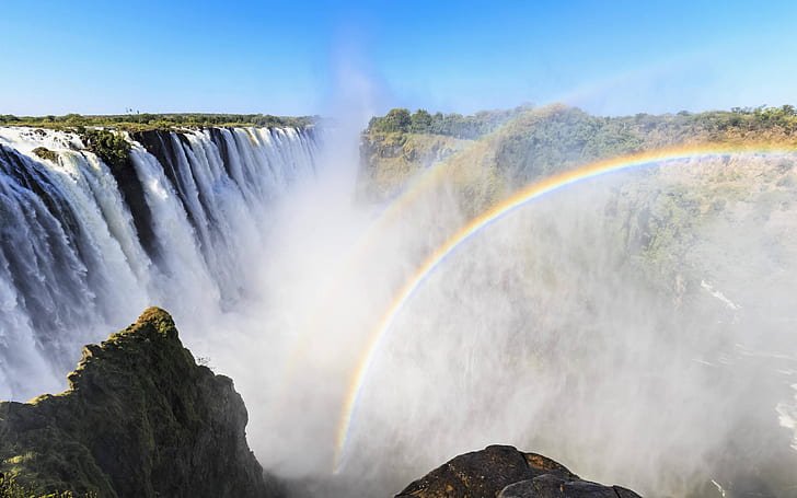 Victoria Waterfalls, Africa, rainbow, mist, Victoria, Waterfalls, Africa, Rainbow, Mist, HD wallpaper