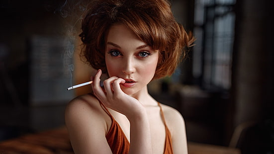 cigarros, mulheres, modelo, retrato, Georgy Chernyadyev, Olya Pushkina, fumando, HD papel de parede HD wallpaper