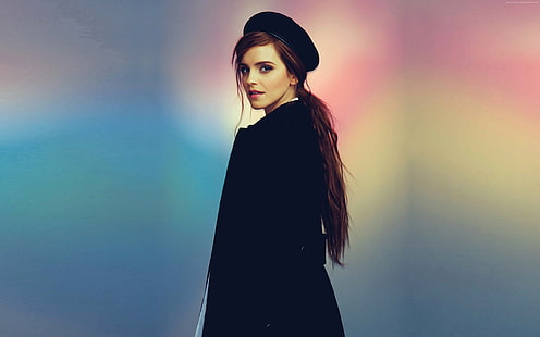 Emma Watson 32, casaco preto feminino, Emma, ​​Watson, HD papel de parede HD wallpaper