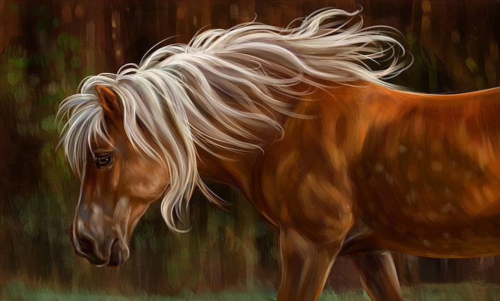 peinture de cheval brun, cheval, huile, art, aquarelle, crayon, peinture, gouache, papier peint, peinture peinture, crinière dawn nature, Fond d'écran HD