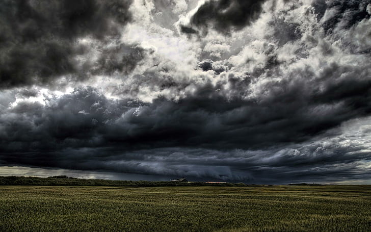 Dark Clouds Rolling In, field, stormy, flat, land, dark, clouds, nature and landscapes, HD wallpaper