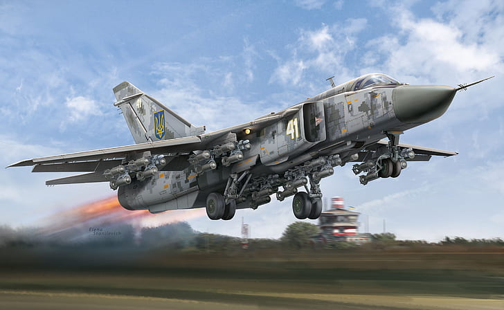 ジェット戦闘機、スホーイSu-24、航空機、爆撃機、ジェット戦闘機、ウクライナ空軍、軍用機、 HDデスクトップの壁紙