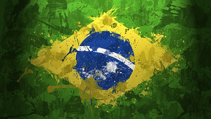 gul, blå och grön logotyp HD tapet, flagga, Brasilien, Brasilien, HD tapet