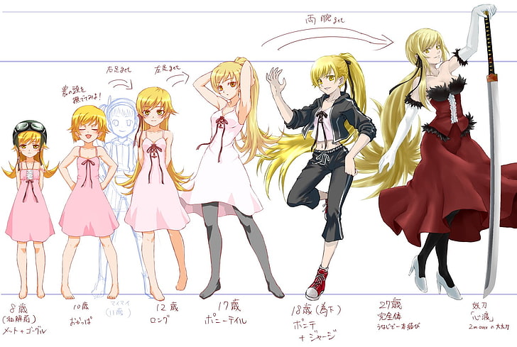 Ilustrasi Kissdeath, Seri Monogatari, Oshino Shinobu, gadis-gadis anime, anime, Wallpaper HD