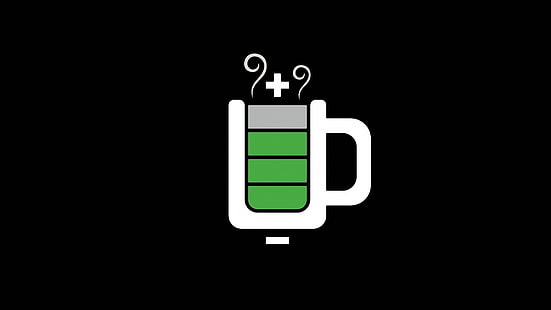 battery mug illustration on black background, minimalism, black background, battery, HD wallpaper HD wallpaper