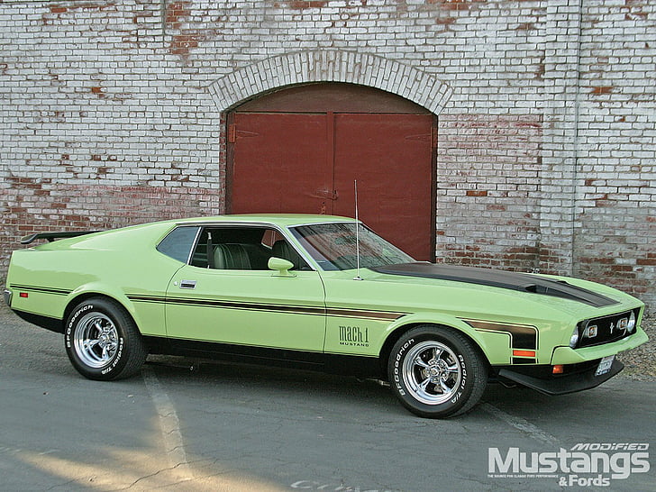 Ford, Ford Mustang Mach 1, auto d'epoca, fastback, auto verde, muscle car, Sfondo HD