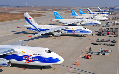 アントノフAn-124-100ルスラン、重い輸送機、空港、アントノフ、ルスラン、重い、輸送、航空機、空港、 HDデスクトップの壁紙 HD wallpaper