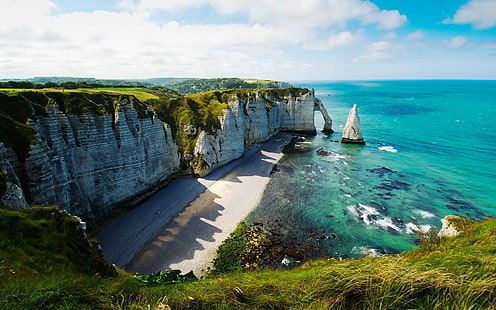 Новая Зеландия, побережье, пейзаж, скалы, море, горизонт, небо, HD обои HD wallpaper