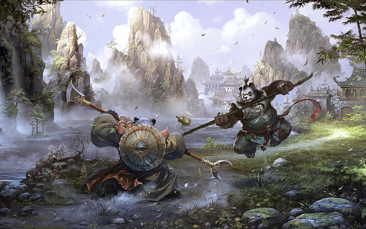 World of Warcraft: туманы Пандарии, World of Warcraft, видеоигры, воин, фэнтези-арт, HD обои