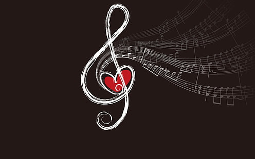 G-Clef sign, music, musical notes, heart, simple background, treble clef, HD wallpaper HD wallpaper