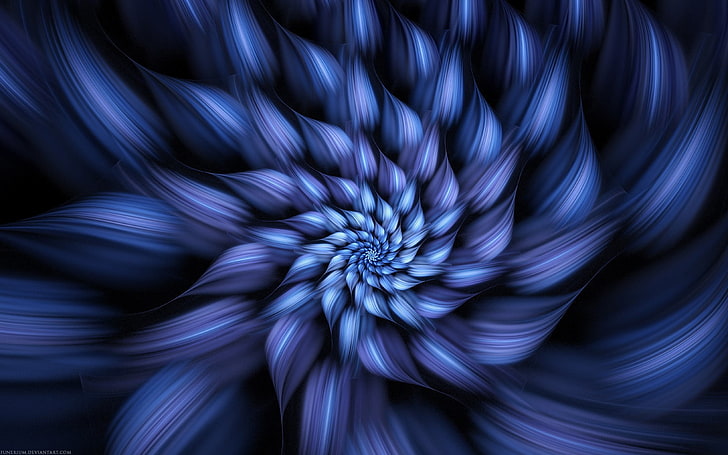 ilustrasi bunga biru, abstrak, kelopak, sapuan kuas, Wallpaper HD
