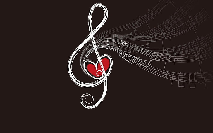 musical notes hearts treble clef, HD wallpaper