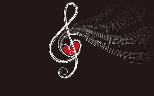 musical notes hearts treble clef, HD wallpaper HD wallpaper