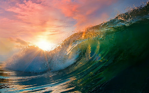 Paisaje, naturaleza, olas, puesta de sol, agua, nubes, rayos de sol, colorido, mar, olas del mar bajo la puesta de sol, paisaje, naturaleza, olas, puesta de sol, agua, nubes, rayos de sol, colorfulsea, Fondo de pantalla HD HD wallpaper