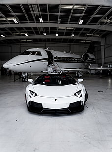 Lamborghini Aventador, Lamborghini, avión, lujo, coche deportivo, Fondo de pantalla HD HD wallpaper