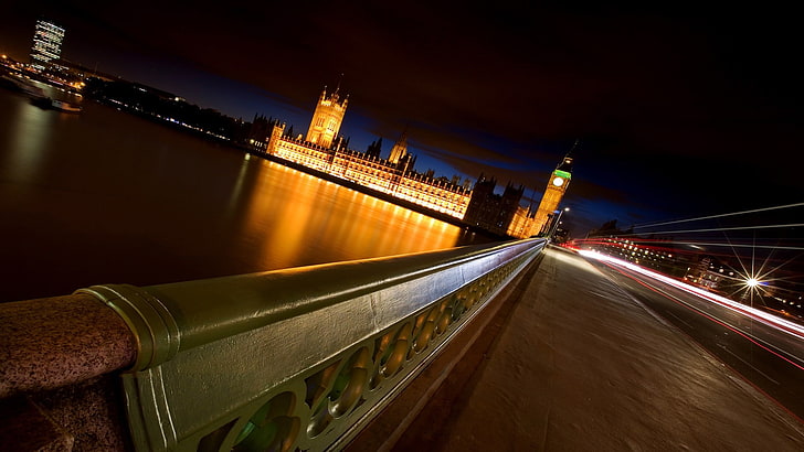 cityscape, London, River Thames, Westminster, bridge, photography, water, night, building, architecture, lights, long exposure, urban, city, street, Big Ben, UK, HD wallpaper