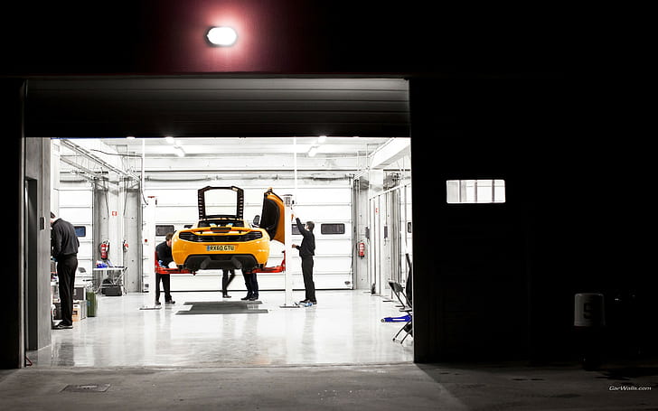 McLaren MP4-12C Garage HD, желтый спортивный автомобиль, автомобили, McLaren, 12C, MP4, гараж, HD обои
