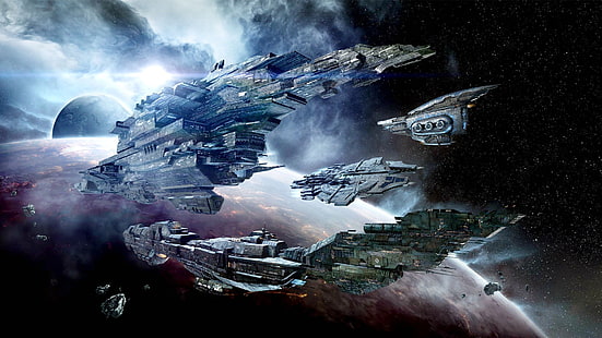 aksi, kapal perang, pertempuran, malam, pertempuran, futuristik, mmo, online, sci-fi, penembak, ruang, pesawat ruang angkasa, strategi, taktis, teknik, kapal perang, Wallpaper HD HD wallpaper