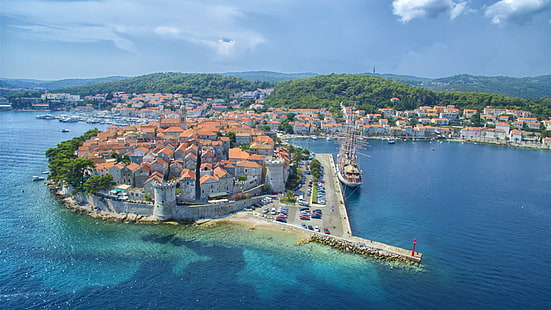 Korcula Island And Croatia The Sixth Largest Island In The Adriatic Sea View From The Air Hd Wallpaper 1920×1080, HD wallpaper HD wallpaper