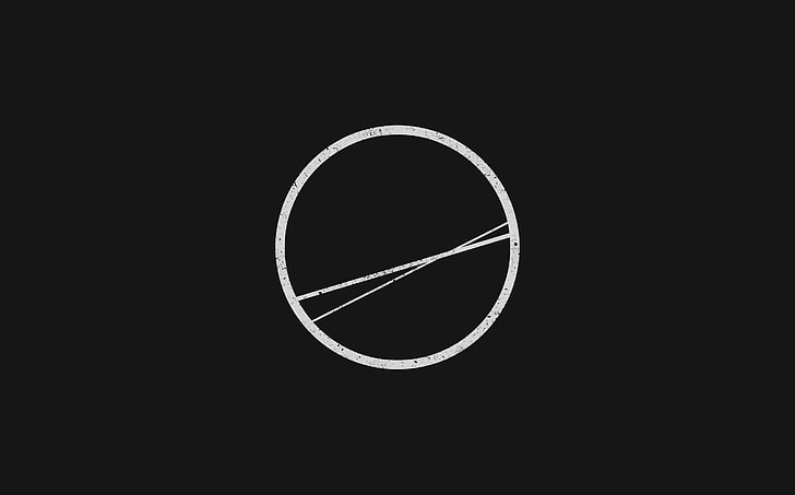 круглый белый логотип, минимализм, геометрия, круг, чёрный фон, HD обои