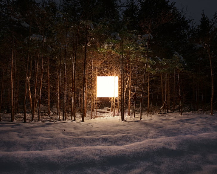 winter, artificial lights, photomontage, snow, digital art, HD wallpaper