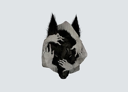 Abstrakt, Arme, gruselig, dunkel, grau, grau, Horror, Werwolf, Wolf, HD-Hintergrundbild HD wallpaper