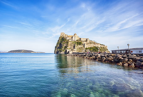 slott, Italien, Fort, kust, panorama, Europa, visa, fästning, ö, stadsbild, Neapel, resa, Ischia, Aragonese, HD tapet HD wallpaper