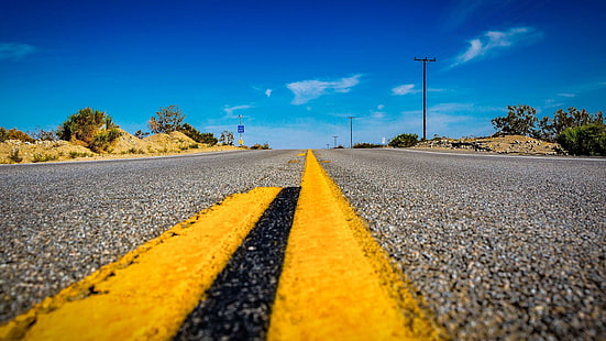 Америка, асфалт, Калифорния, магистрала, път, пътна маркировка, направо, САЩ, HD тапет HD wallpaper