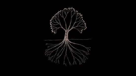 Ilustración del árbol, Gojira, minimalismo, ilustraciones, árboles, fondo simple, fondo negro, Fondo de pantalla HD HD wallpaper