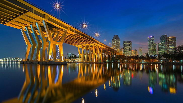 bridge, city, cityscape, architecture, river, manhattan, skyline, building, urban, waterfront, night, travel, sky, water, tower, landmark, buildings, skyscraper, tourism, downtown, panorama, reflection, evening, dusk, sunset, capital, structure, europe, modern, tourist, construction, boat, famous, district, clouds, landscape, town, office, business, lights, HD wallpaper