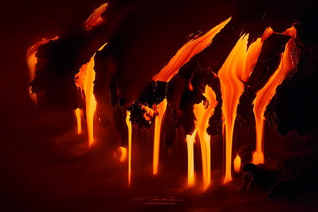 volcano, eruptions, Hawaii, lava, nature, island, glowing, rocks, Tom Kualii, orange, red, HD wallpaper HD wallpaper
