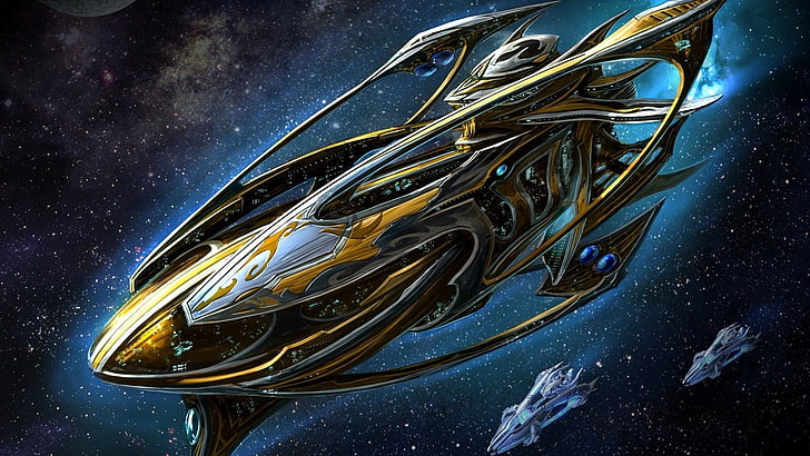 brown and black space ship wallpaper, starcraft, spaceship, space, stars, HD wallpaper