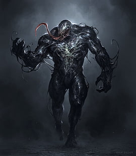 Venom tapet, Ivan Dedov, Venom, konstverk, digital konst, konceptkonst, varelse, Spider-Man, Marvel Comics, 2D, Symbiote, fan art, mörk, tungor, muskulös, HD tapet HD wallpaper