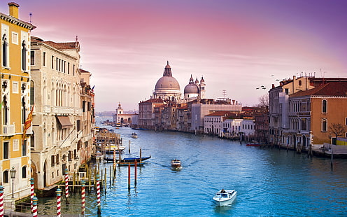 Veni Vidi Venice, af ‑ snikkor14‑24mmf / 2.8ged, architektura, niebieski, łodzie, miasto, włochy, nikon, nikond700, fotografia, fioletowy, pejzaż morski, zachód słońca, woda, Tapety HD HD wallpaper
